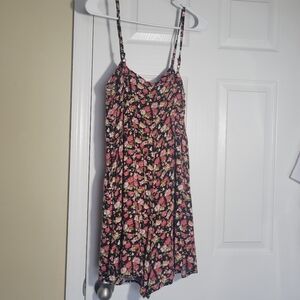 Express Black Floral Romper with Pink Flowers Size M